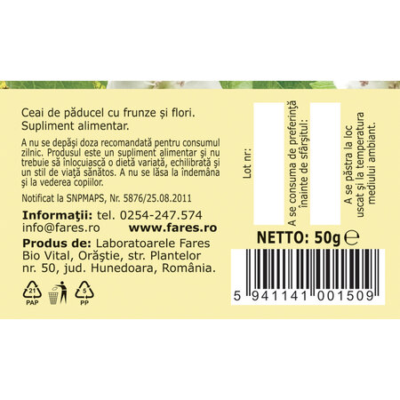 Ceai Paducel frunze si flori C 39, 50 g, Fares 618110