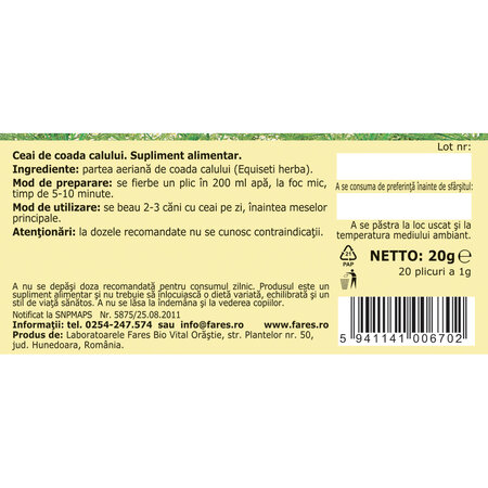 Ceai Coada Calului U 85, 20 plicuri, Fares 618561