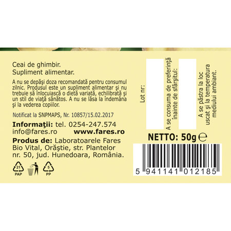 Ceai de Ghimbir, D135, 50 g, Fares 618474
