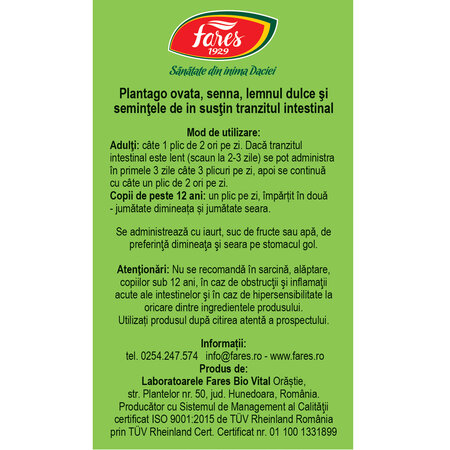 Complex natural din plante medicinale Detoxifierea colonului, D92, 28 plicuri, Fares 621153