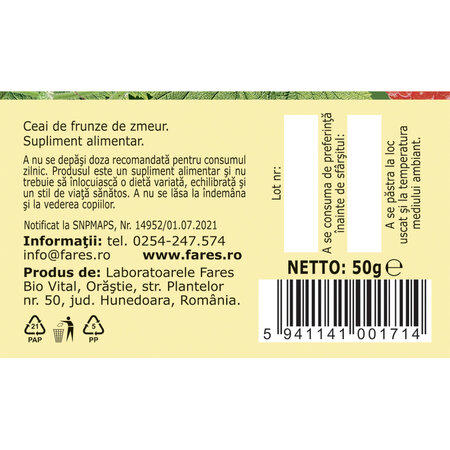 Ceai frunze de Zmeur D 137, 50 g, Fares 618274