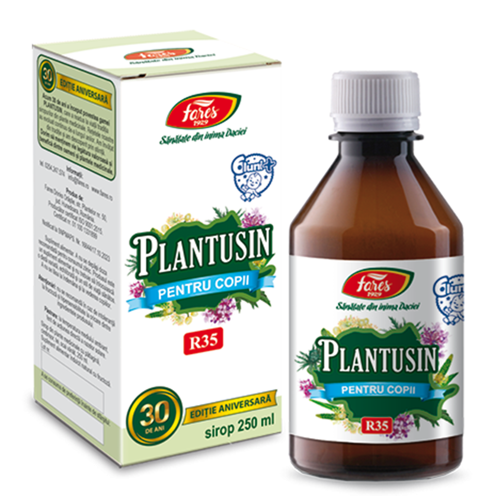 Plantusin pentru copii, sirop cu fructoza, R35, 250 ml, Fares