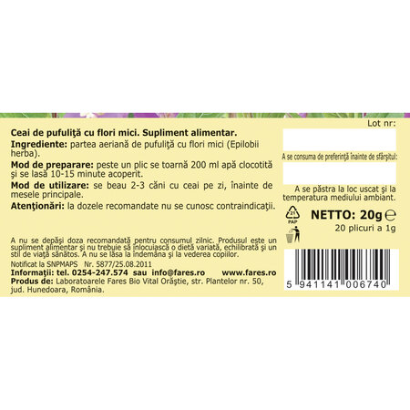 Ceai de Pufulita cu Flori Mici U 89, 20 plicuri, Fares 618531