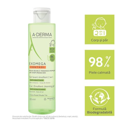 Gel spumant 2 in 1 Exomega Control, 200 ml, A-Derma 610374