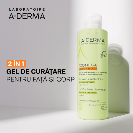 Gel de curatare 2 in 1 pentru piele uscata cu tendinta atopica Exomega Control, 200 ml, A-Derma 743169
