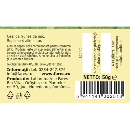 Ceai Nuc frunze M 121, 50 g, Fares 618314