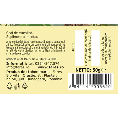 Ceai Eucalipt frunze R33, 50 g, Fares 618566