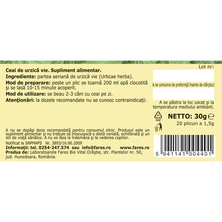 Ceai de Urzica vie F 184, 20 plicuri, Fares 618364
