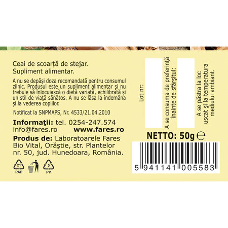 Ceai Stejar scoarta D 140, 50 g, Fares 618586