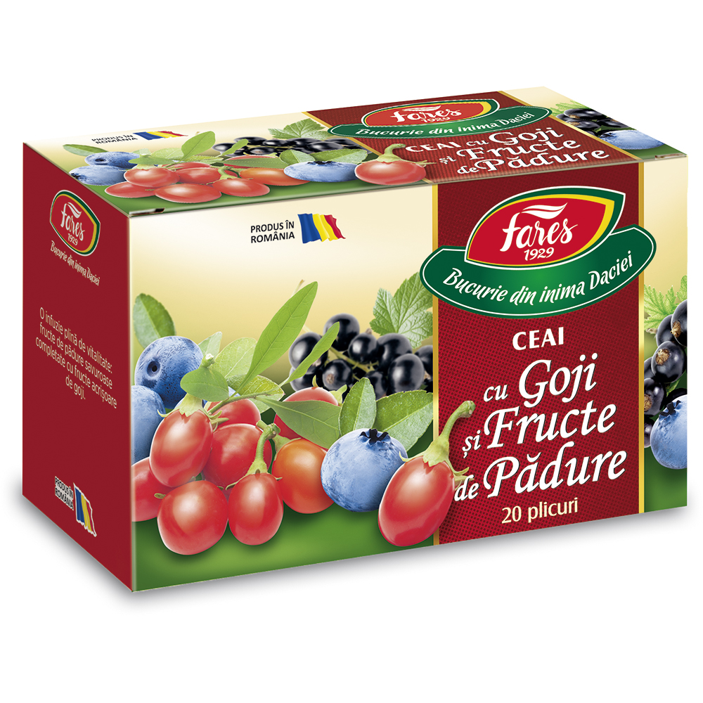 Ceai cu goji si fructe de padure Aromfruct, 20 plicuri, Fares