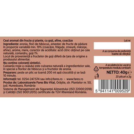 Ceai cu goji si fructe de padure Aromfruct, 20 plicuri, Fares 604239