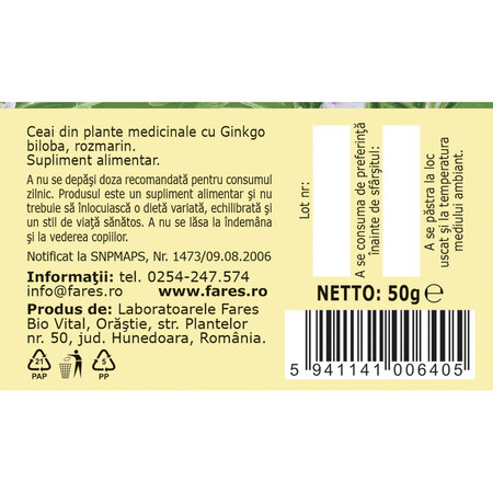 Ceai Circulatie Cerebrala, N141, 50 g, Fares 623845