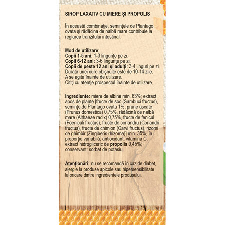 Sirop laxativ cu miere si propolis, D69, 100 ml, Fares 620871