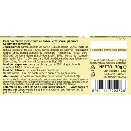 Ceai Menopauza, G72, 20 plicuri, Fares 623635