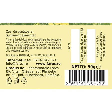 Ceai sunatoare iarba N 148, 50 g, Fares 618662