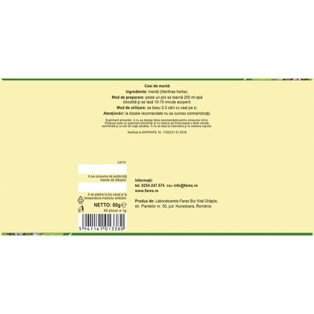 Ceai de menta, 80 plicuri, Fares 624072