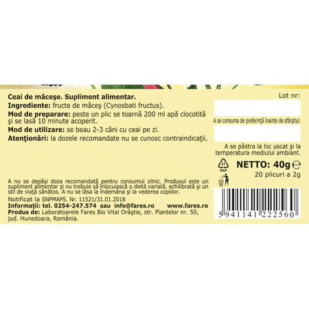 Ceai de macese F 181, 20 plicuri, Fares 618406