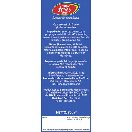 Ceai cu afine Aromfruct, 75 g, Fares 604228