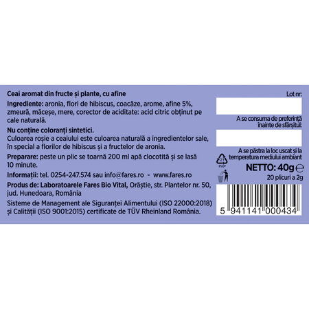 Ceai de Afine Aromfruct, 20 plicuri, Fares 604209