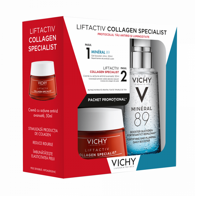 Pachet Crema de zi Liftactiv Collagen Specialist, 50 ml + Gel-Booster Mineral 89, 50 ml, Vichy