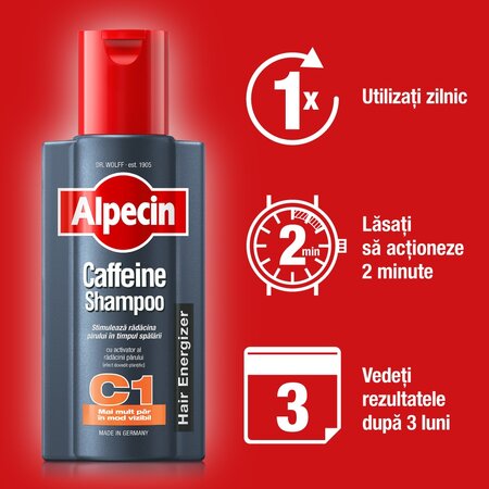 Sampon cu cafeina pentru cresterea parului C1, 250 ml, Alpecin 721332