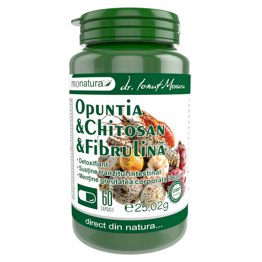 Opuntia, Chitosan si Fibrulina, 60 capsule, Pro Natura