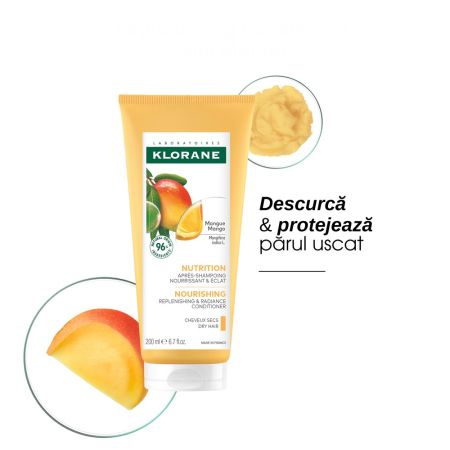 Balsam hranitor cu unt de mango pentru par uscat, 200 ml, Klorane 647009