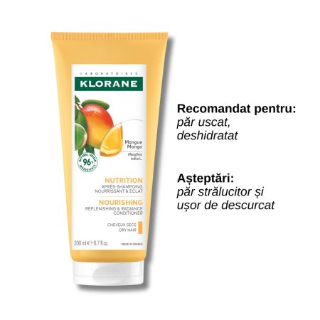 Balsam hranitor cu unt de mango pentru par uscat, 200 ml, Klorane 647013