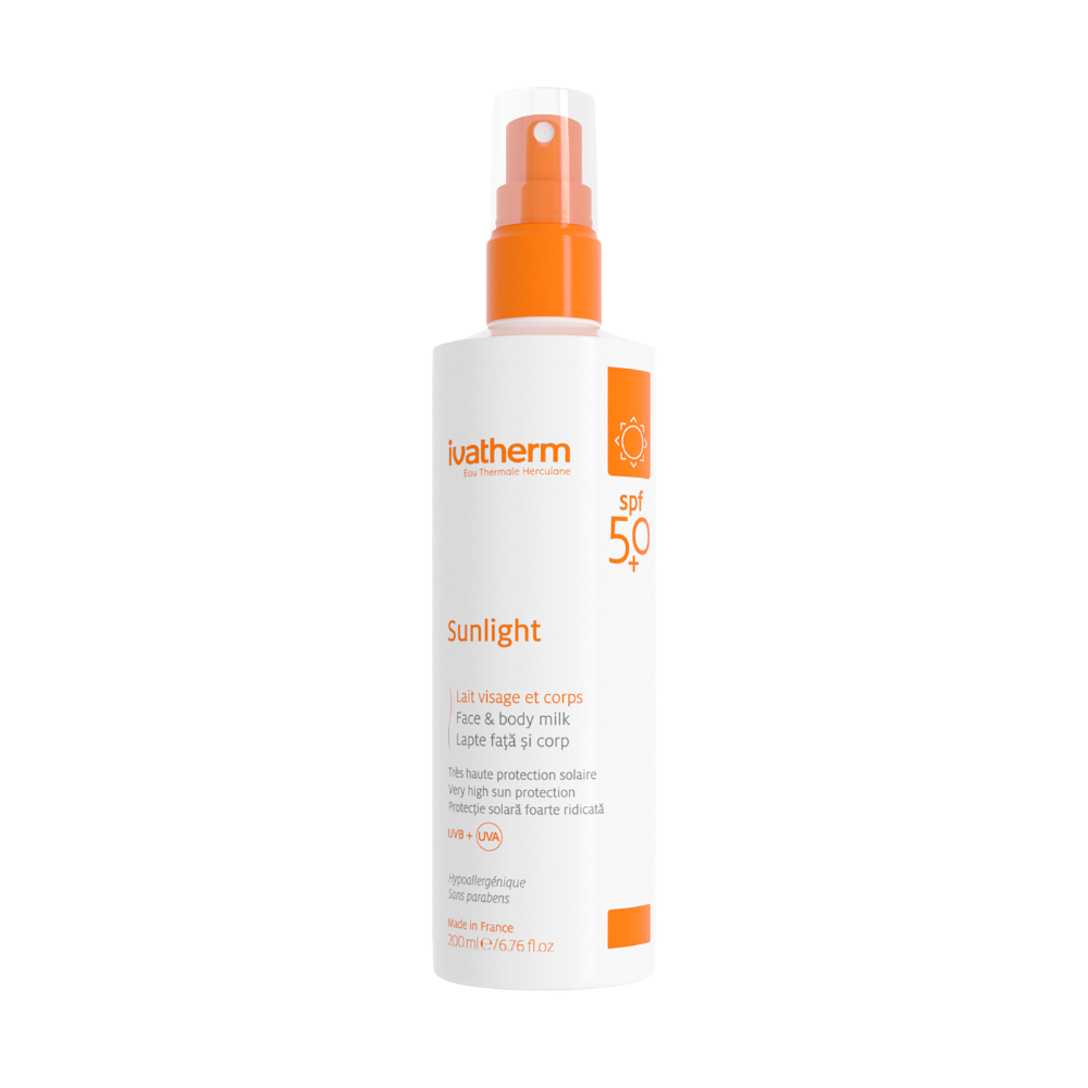 Lapte pentru fata si corp cu protectie solara SPF 50+ Sunlight, 200 ml, Ivatherm