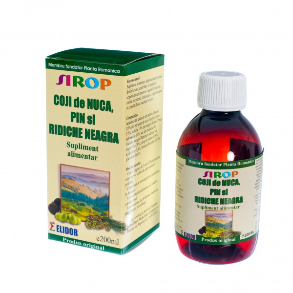 Sirop coji de nuca, pin si ridiche neagra, 200 ml, Elidor