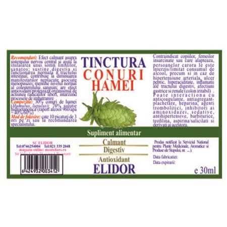 Tinctura din conuri de hamei, 30 ml, Elidor 706615