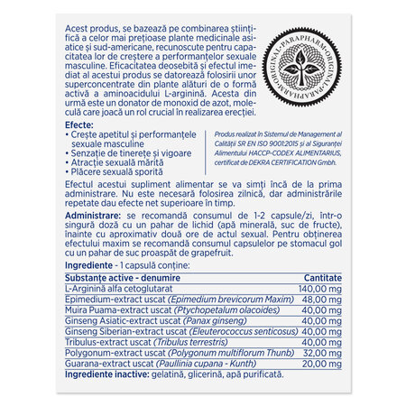 Capsula pentru cresterea performantei sexuale Maraton Forte, 20 capsule, Parapharm 690313