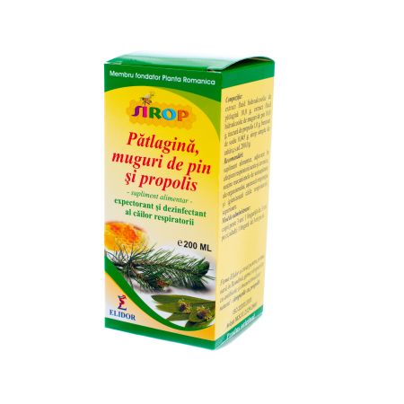 Sirop muguri de pin cu patlagina si propolis, 200 ml, Elidor 647450