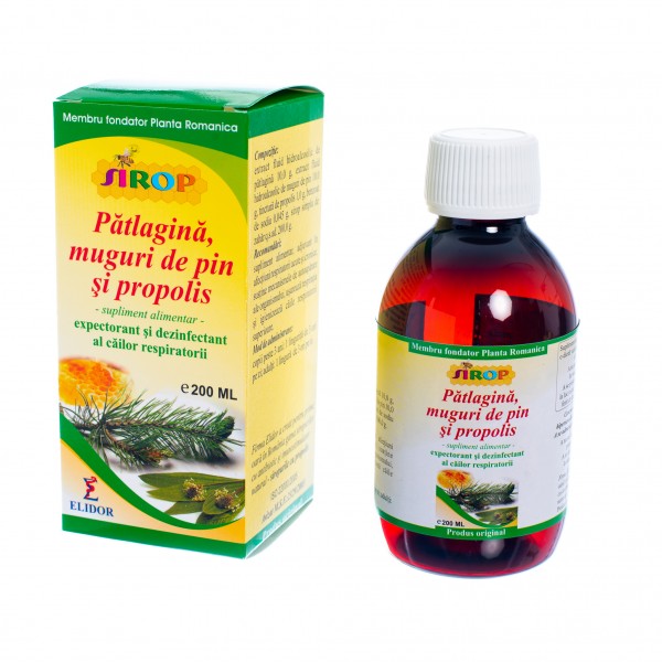 Sirop muguri de pin cu patlagina si propolis, 200 ml, Elidor