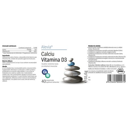 Calciu + Vitamina D3, 40 comprimate, Alevia 700989