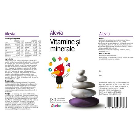 Vitamine si minerale Junior, 30 comprimate masticabile, Alevia 701090