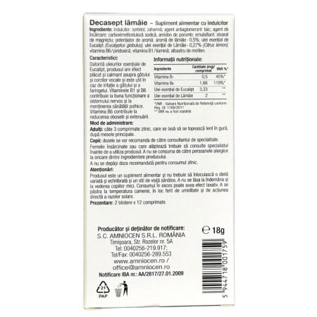 Decasept lamaie, 24 comprimate, Amniocen 697725