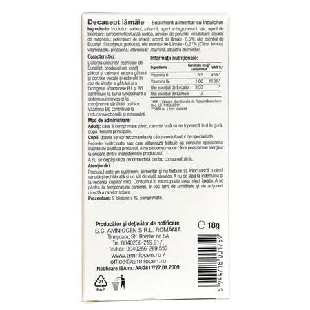 Decasept lamaie, 24 comprimate, Amniocen 697725