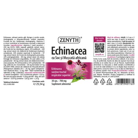 Echinacea cu Soc si Muscata africana, 700 mg, 30 capsule, Zenyth 700837