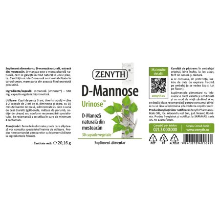 D-Mannose, 30 capsule vegetale, Zenyth 700799