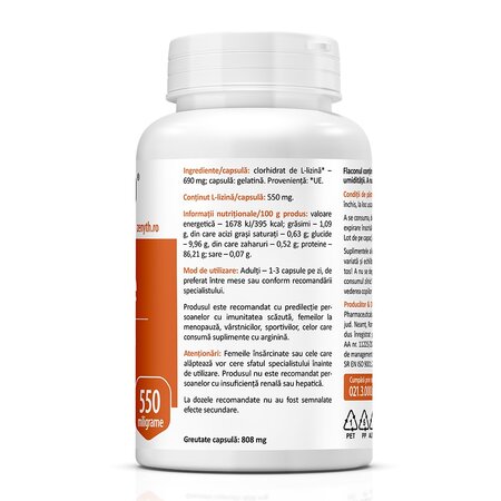 L-Lysine, 550 mg, 60 capsule, Zenyth 619448