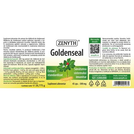 Goldenseal, 300 mg, 45 capsule, Zenyth 701374
