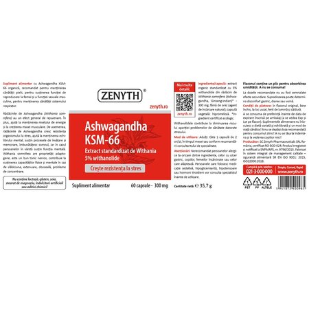 Ashwagandha KSM-66, 60 capsule, Zenyth 701397