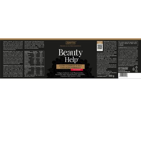 Ultra-Complex 9-in-1 Collagen Formula cu aroma de capsuni Beauty Help, 300 g, Zenyth 702888