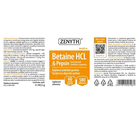 Betaine HCL si Pepsin, 60 capsule, Zenyth 702897