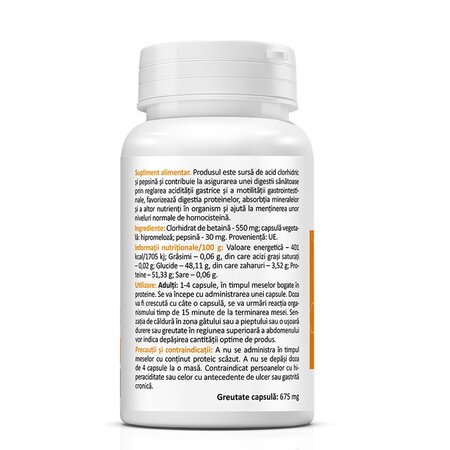 Betaine HCL si Pepsin, 60 capsule, Zenyth 619516