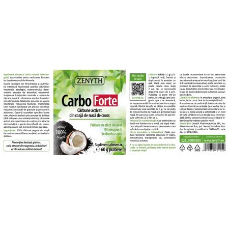 Carbune activat din coaja de nuca de cocos Carbo Forte, 60 g, Zenyth 702912