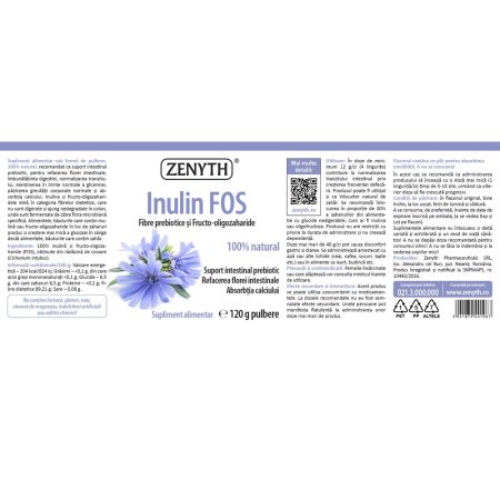 Inulin FOS pulbere, 120 g, Zenyth 701484