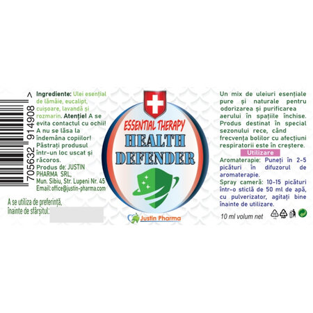 Ulei esential Essential Therapy Health Defender, 10 ml, Justin Pharma 722401