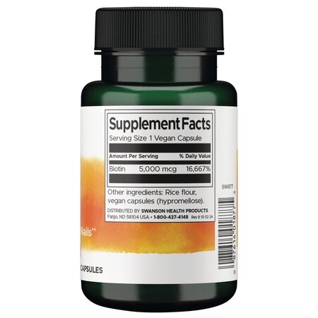 Biotina, 5000 mcg, 100 capsule, Swanson 695121